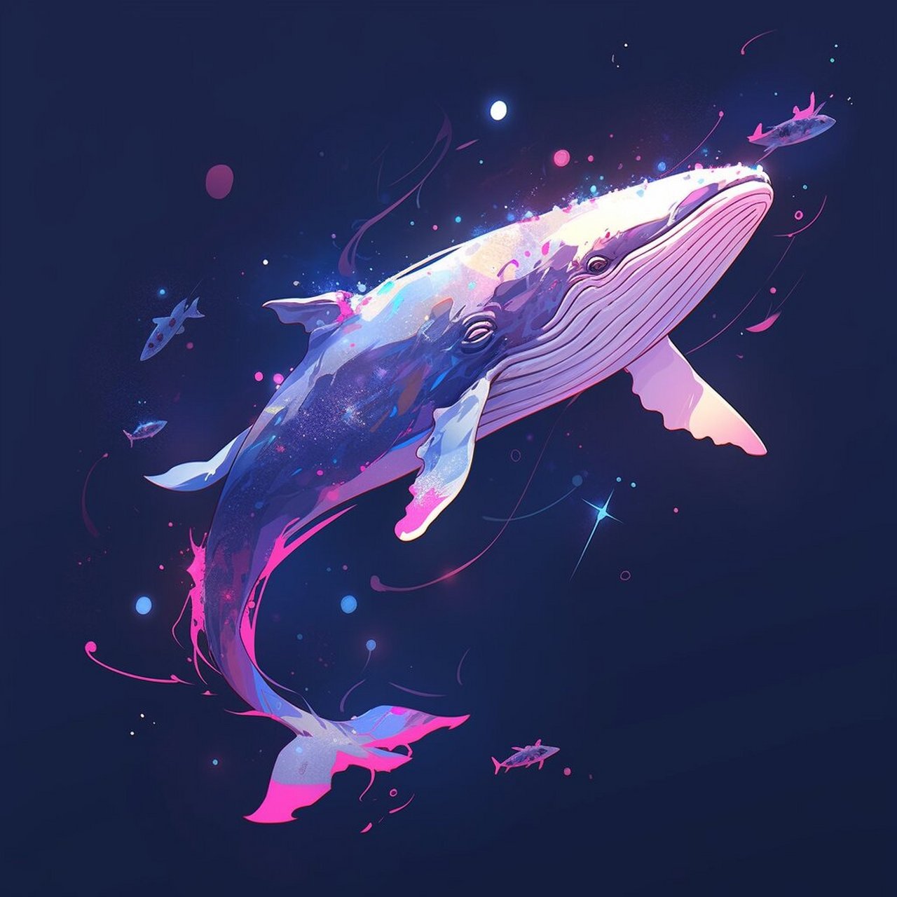 星海鲸鱼唯美插画 咒语:a whale flying in the cosmic galaxy, dark
