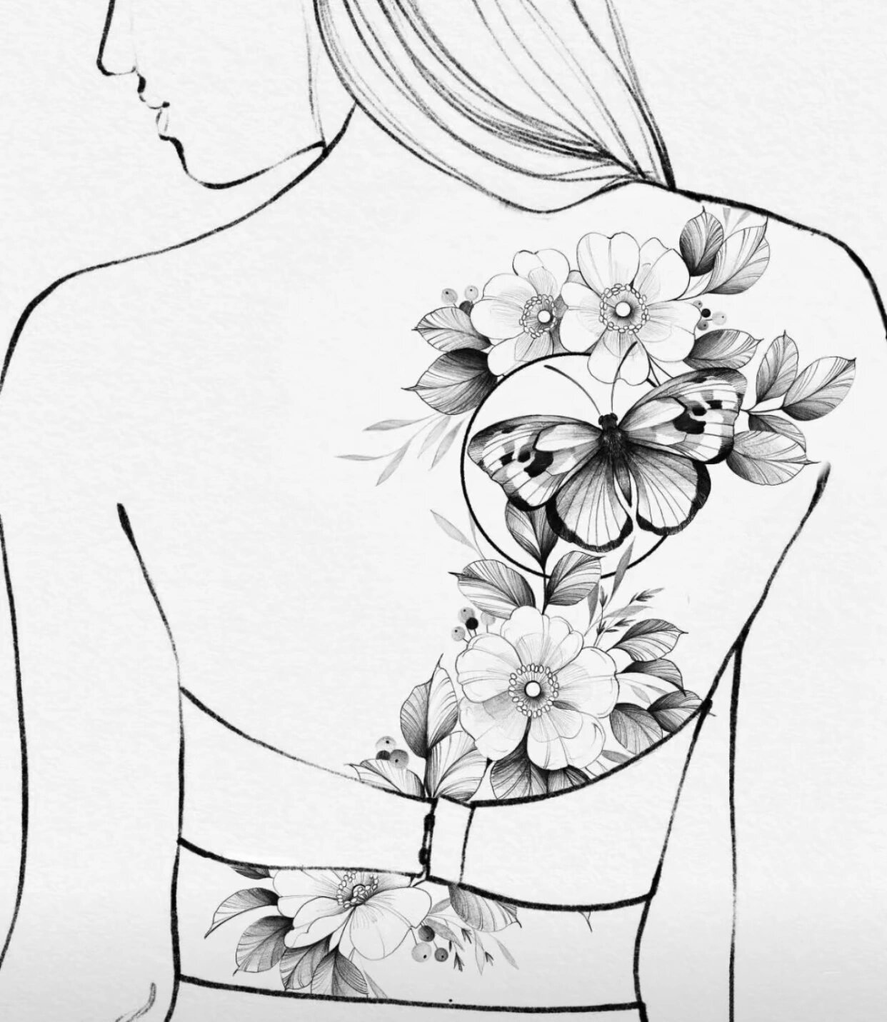 女生满背纹身素花纹身图案素材