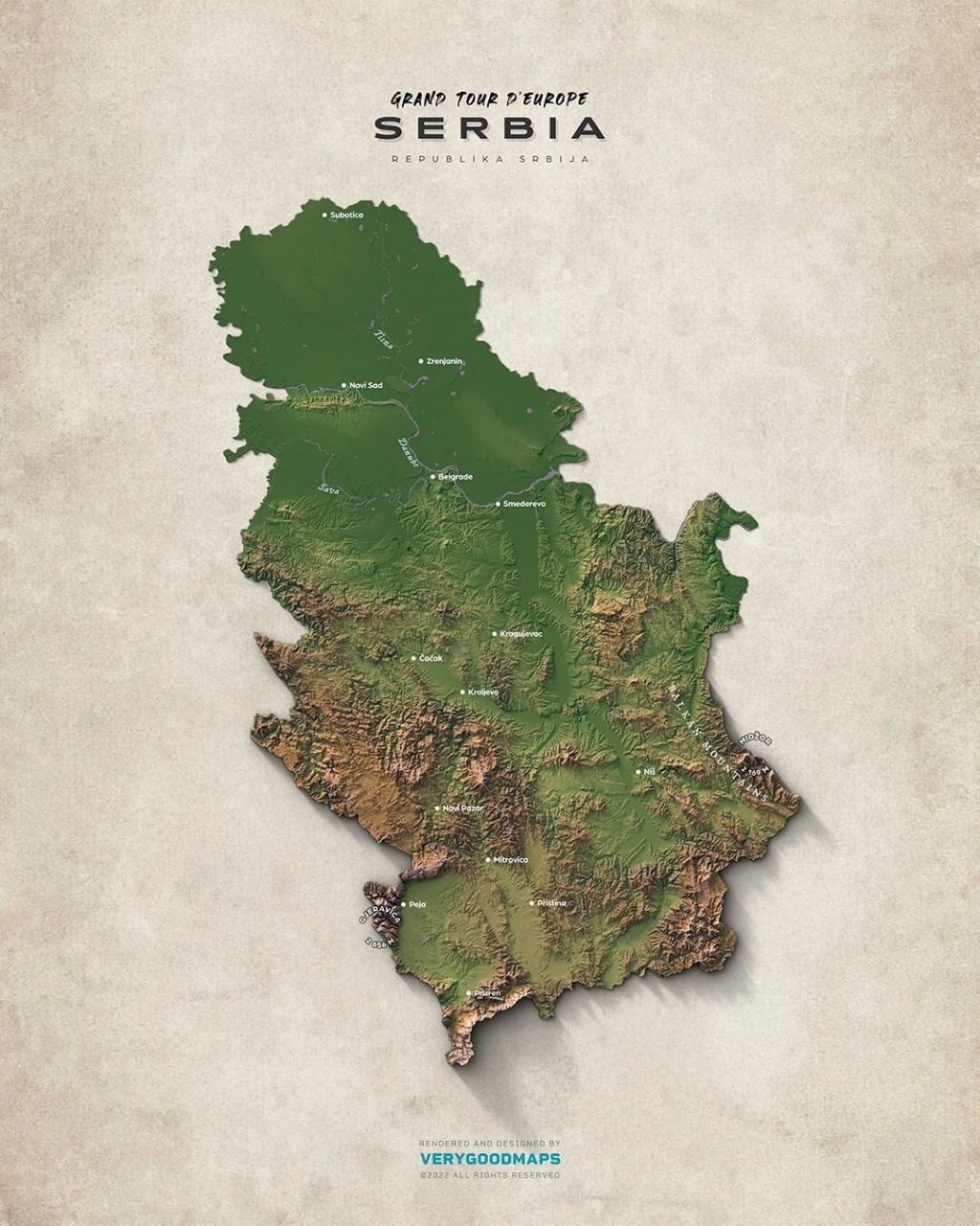 塞尔维亚地形地貌图