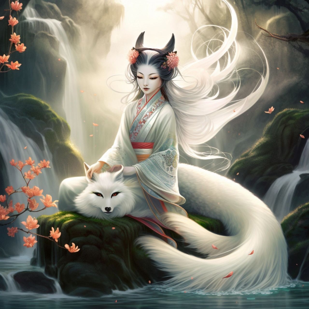 ai绘画"关键词"狐仙 狐仙春风舞翩跹,幽兰香里隐修真.