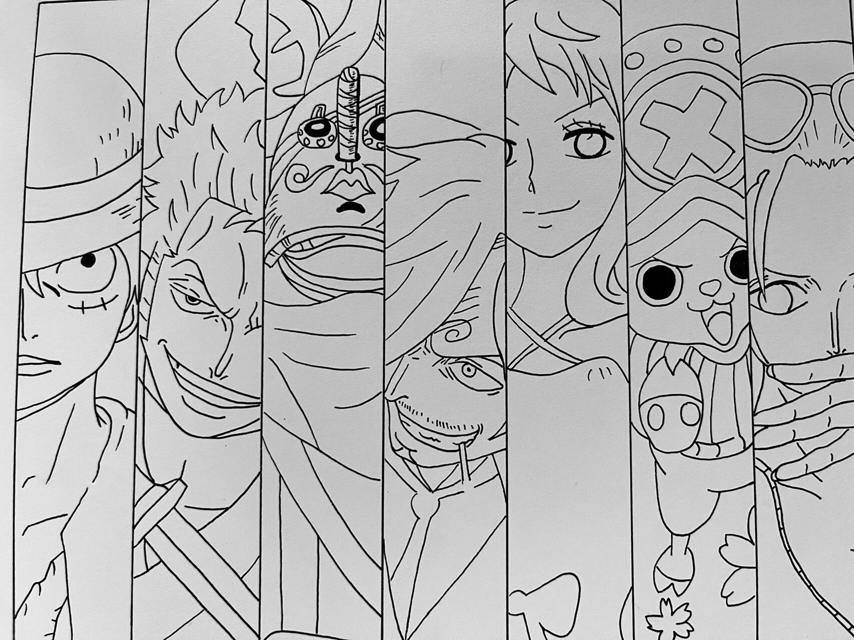 线稿|海贼王全家福干净的黑白线条🏴‍☠️ 这幅绘画中间没