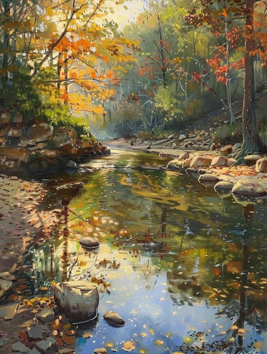 ai油画|秋日溪流