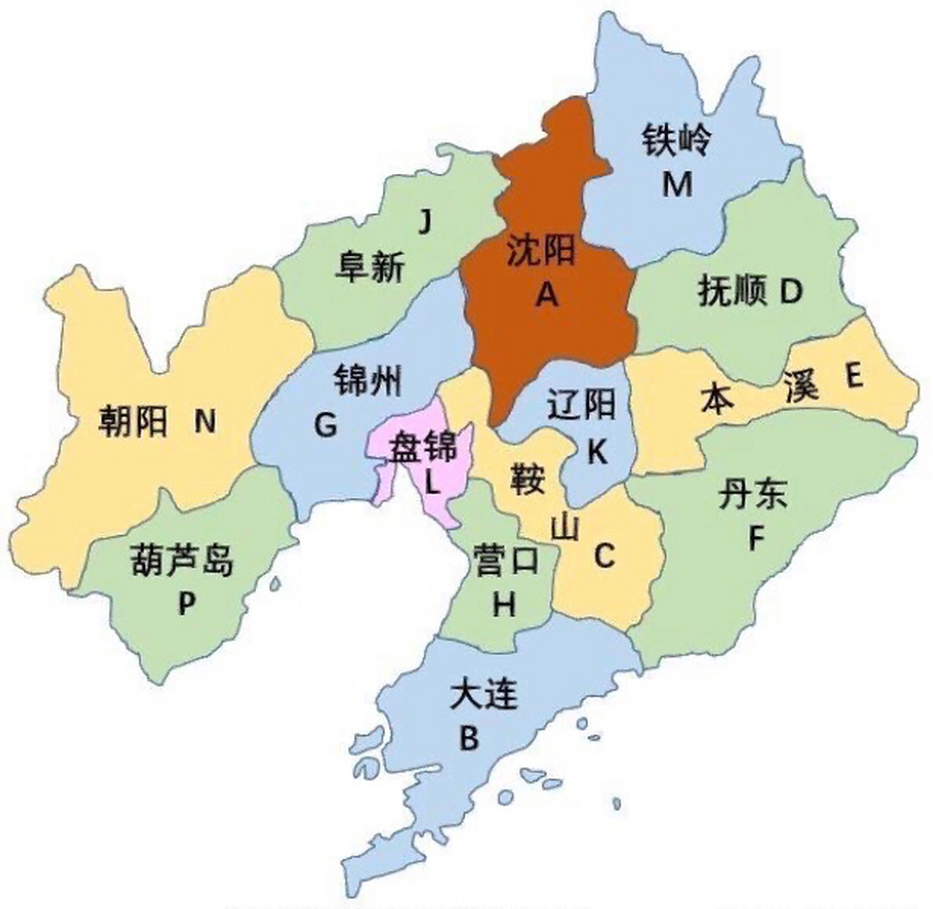 辽宁省的车牌号字母排序是按照1992年的地级行政区划代码来排序的.