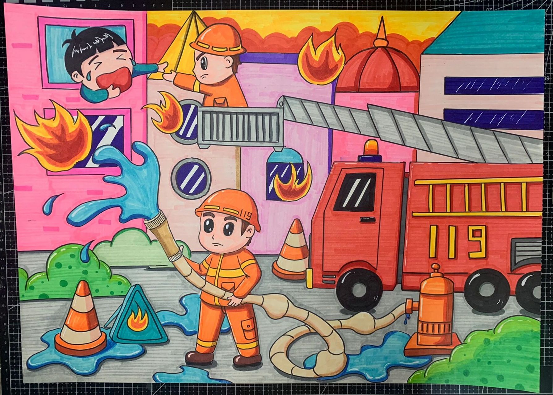 消防主题画一幅画图片