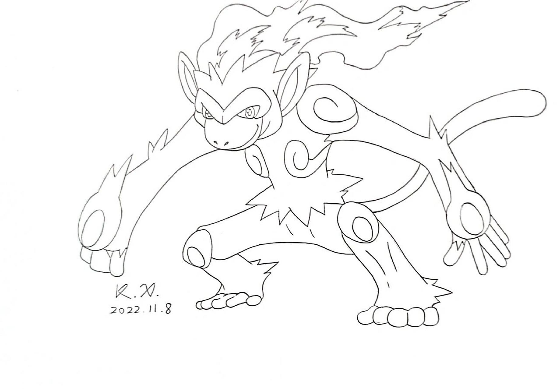 宝可梦烈焰猴 手绘线稿宝可梦烈焰猴,大师兄,师傅被妖怪抓走了.