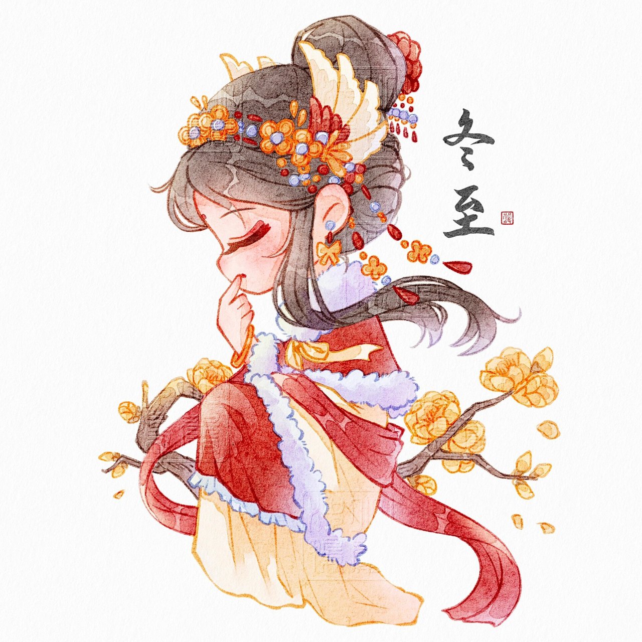 二十四节气拟人插画 | 冬至 冬至 笔刷: 勾线【6b铅笔】 上色【蓉儿