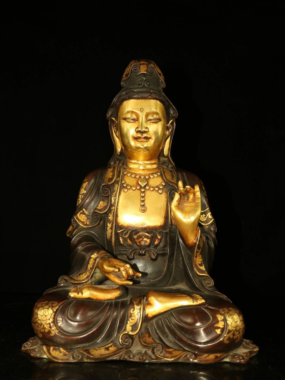 观音菩萨 珍藏紫铜鎏真金佛像  【观世音菩萨】一尊 恭请供奉佛像摆件