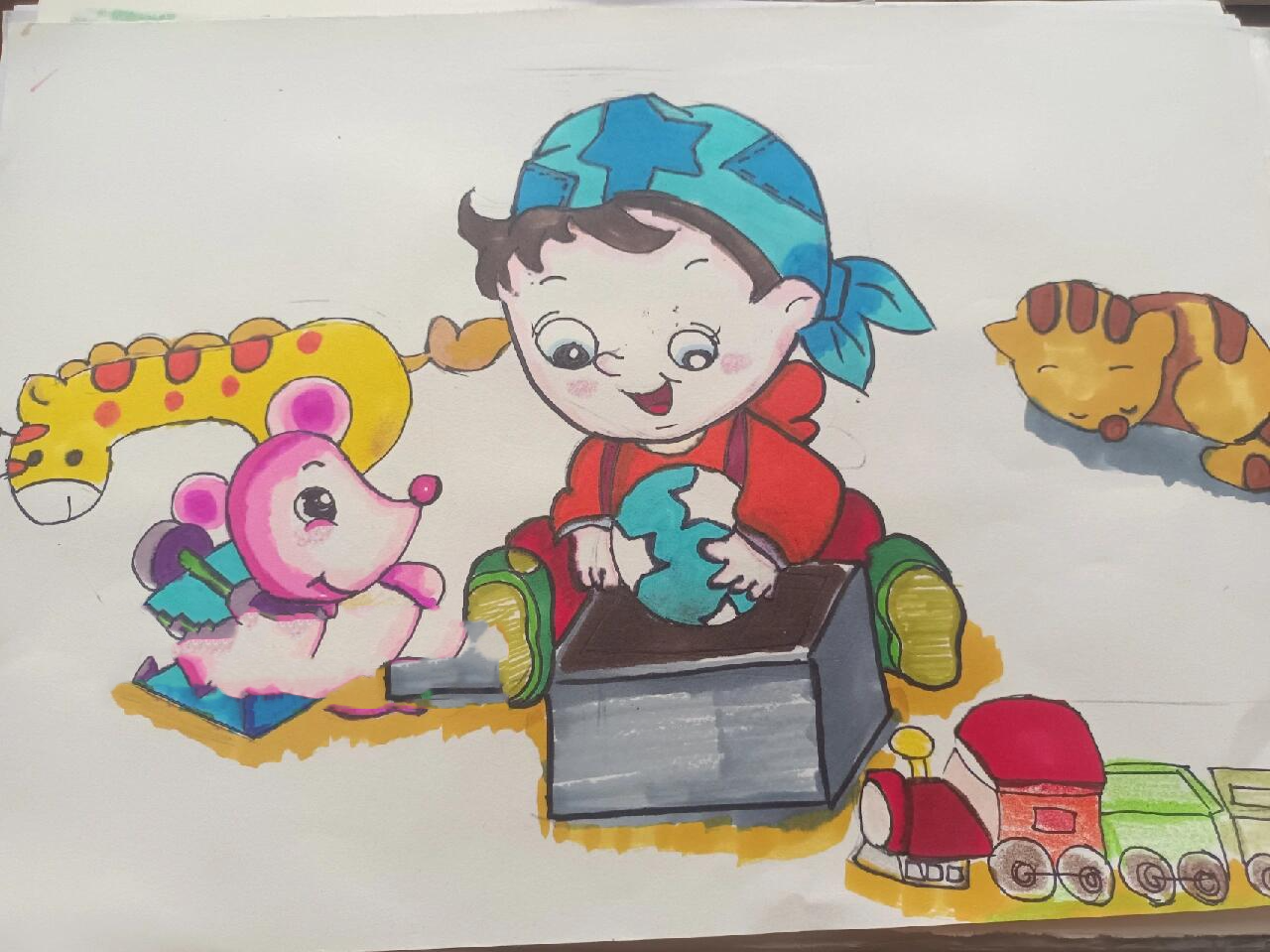儿童画-《收拾玩具》