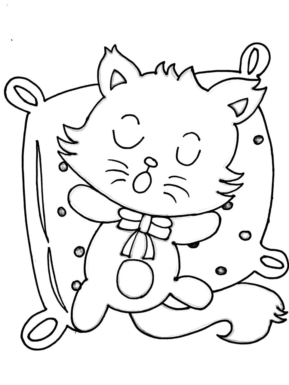 简笔画—睡觉的猫 一学就会 附加步骤图 自行配色涂色 材料:素描纸