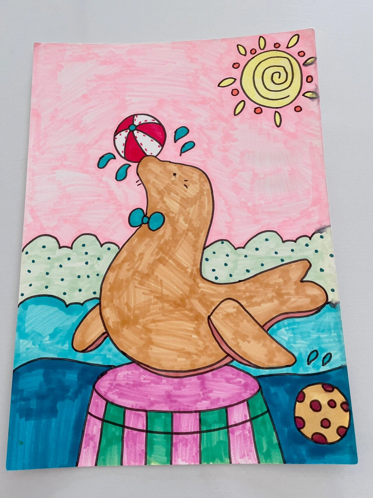 儿童画《海豹顶球》🦭