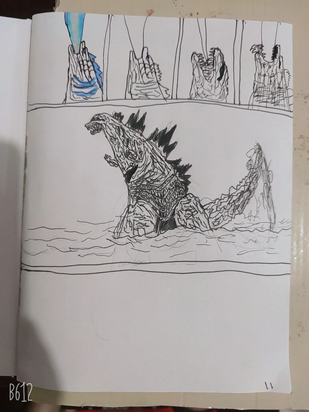 今日简笔画小朋友画的哥斯拉