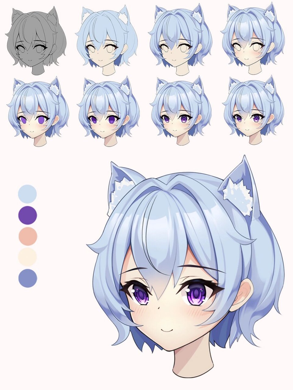 二次元头像进阶篇|日系猫耳萌妹子绘制教程 日系少女萌妹角色头像从