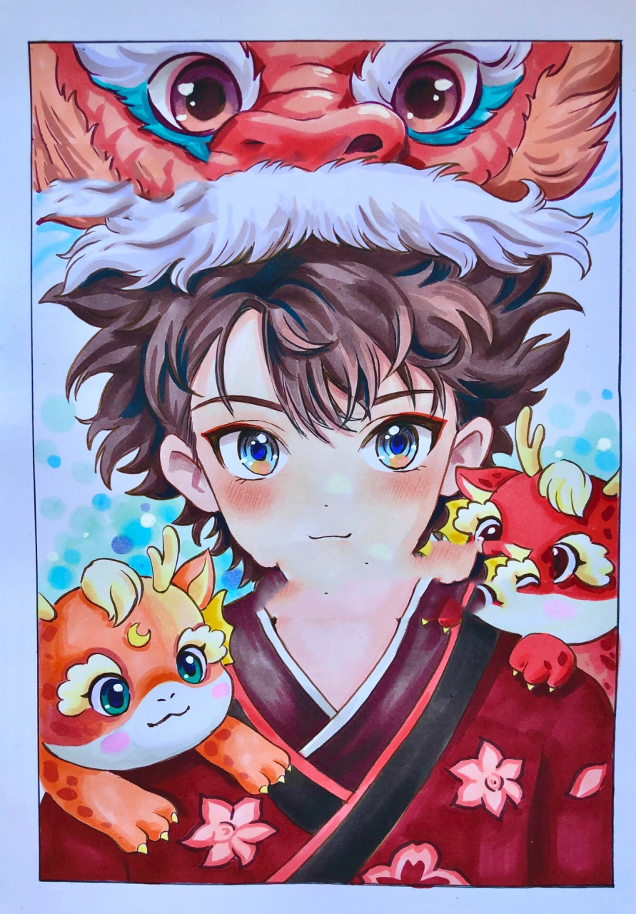 龙年贺图第十弹|动漫男生一枚～ 马克笔手绘动漫人物