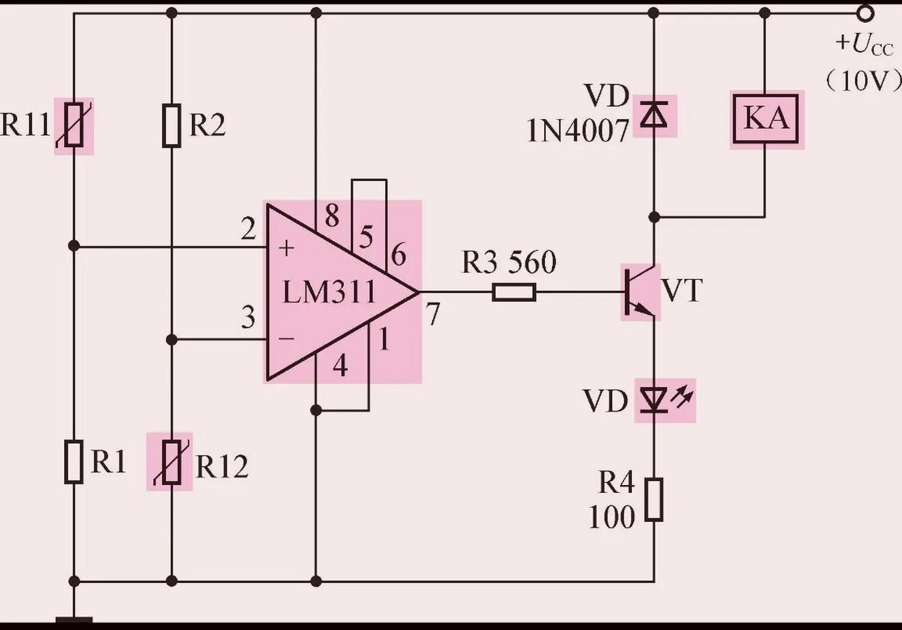 为了在热水加热系统中控制水的温度, 锅炉控制电路常应用比较器的比较