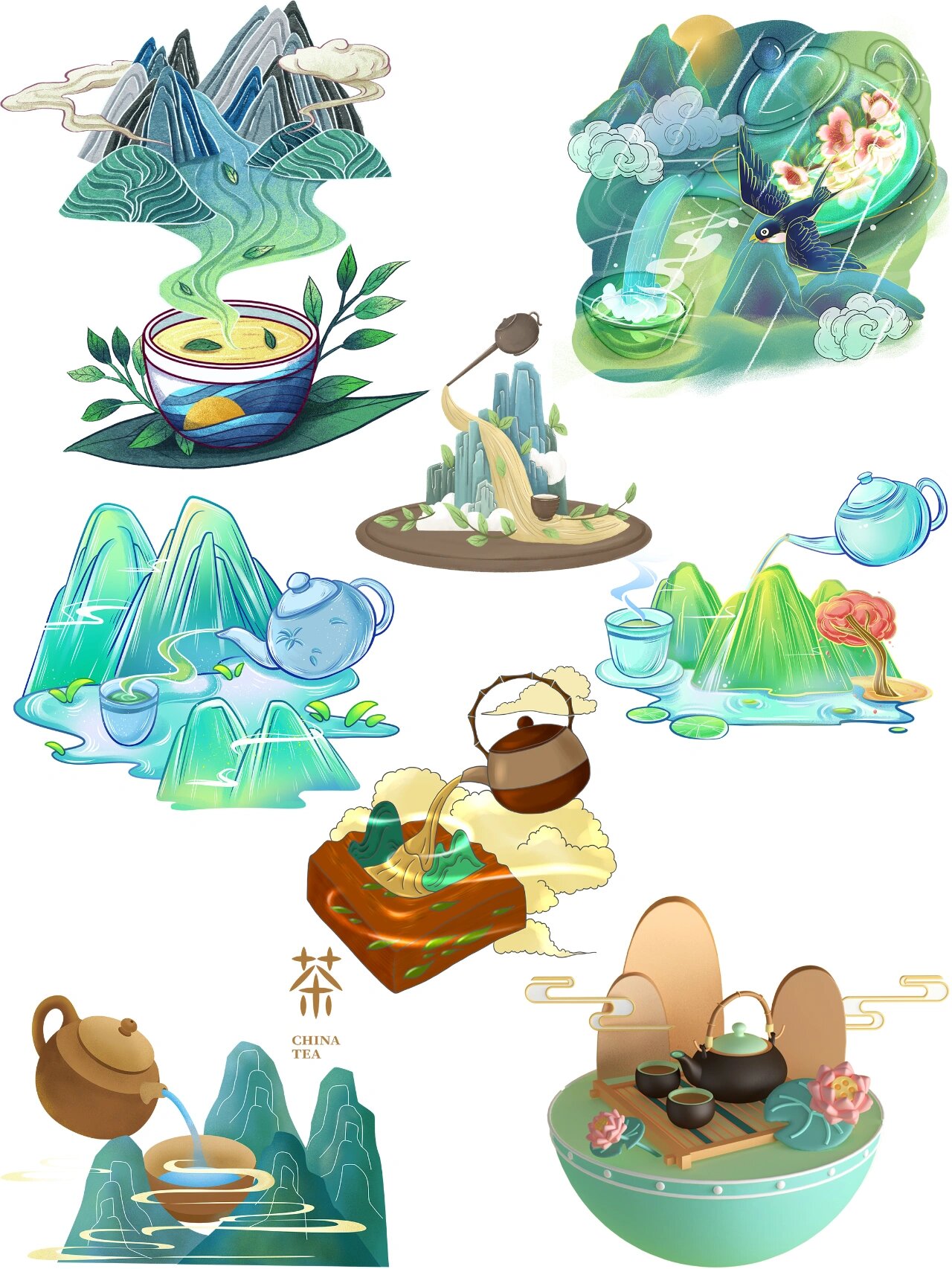 山水茶场景素材