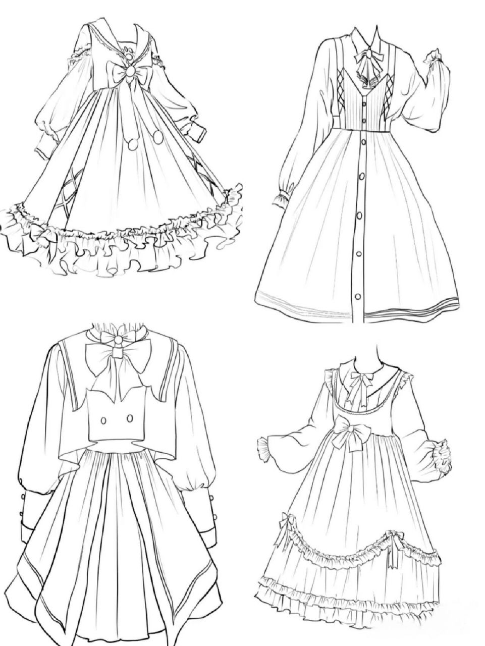 服装设计|洛丽塔线稿合集 欧洲宫廷洛丽塔洋装服饰手绘动漫公主线稿