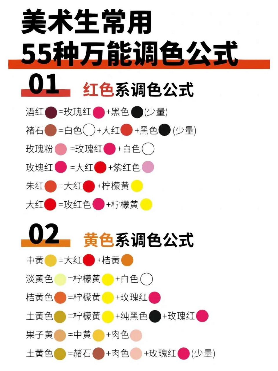 美术生常用的55种万能调色公式 | 赶快收藏 调色公式‖基本调和色
