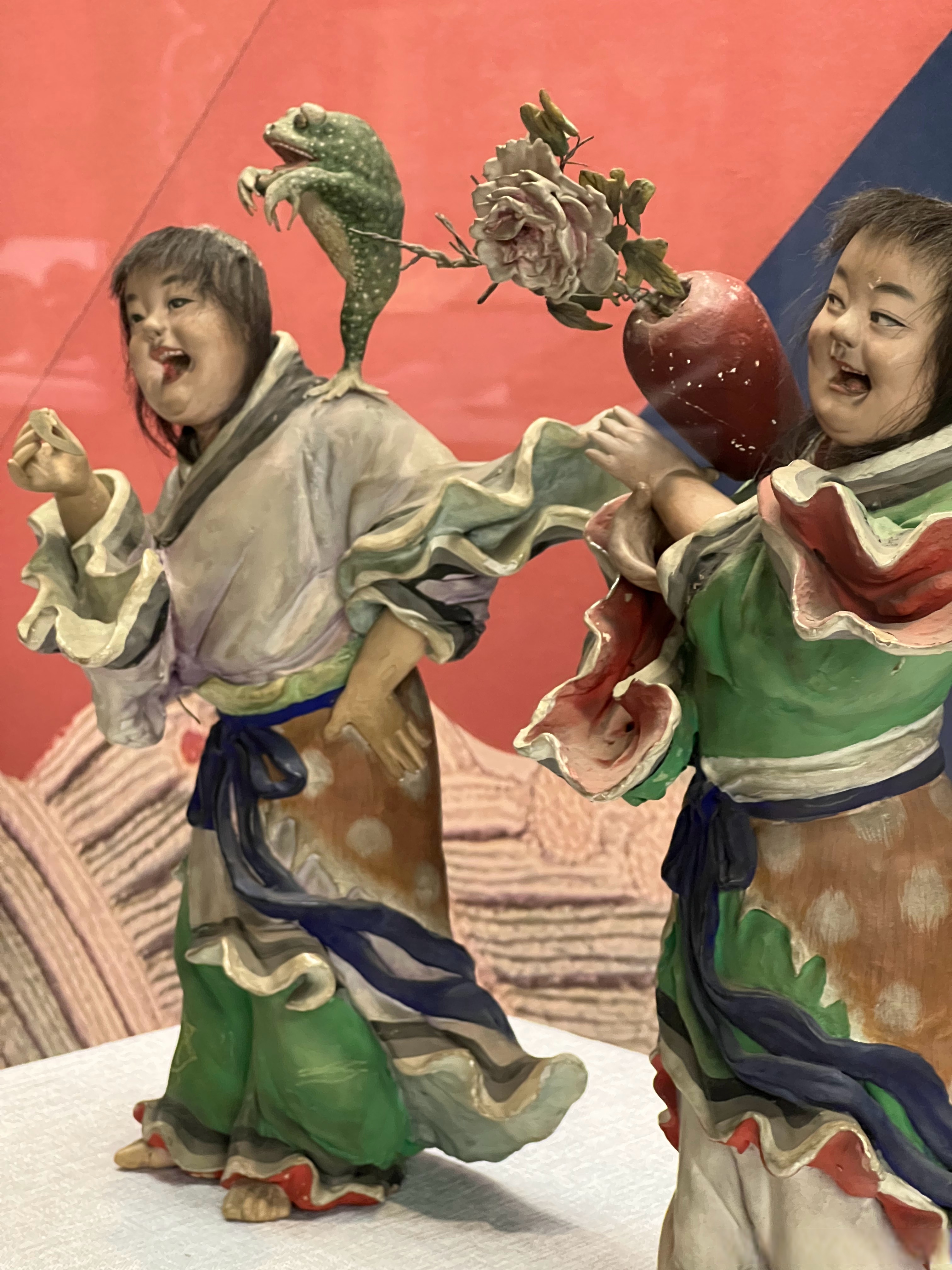 和合二仙二圣木雕神像新款情投意合和合二圣彩绘神像