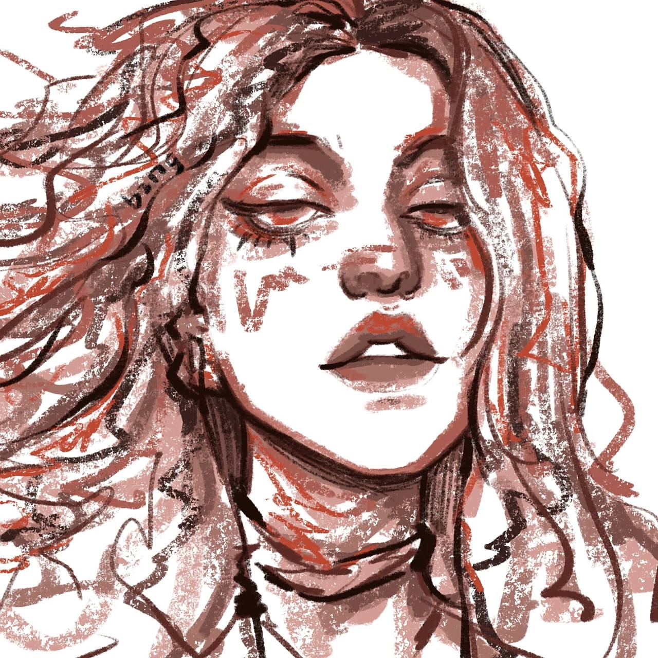 欧美艺术感抽象头像|九色(手绘头像90/100) 96工具99:procreate