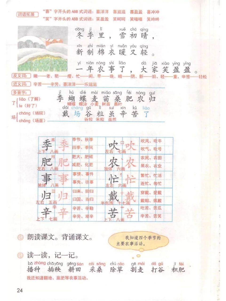 二上《识字4:田家四季歌》课堂笔记 #小学语文课堂笔记# #语文笔记