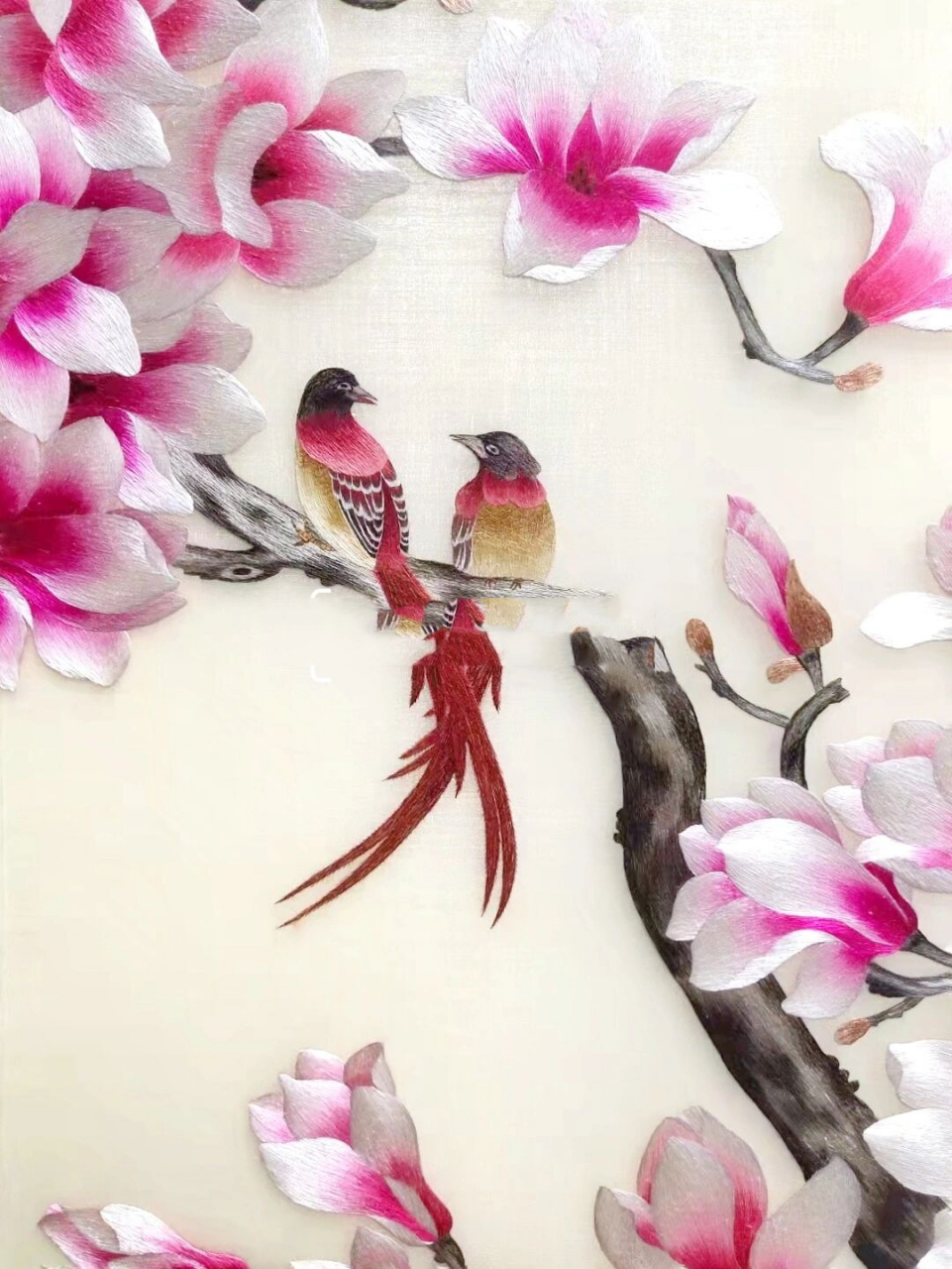 [ 单面绣 ] 苏绣玉兰花,玉景盛开满园春 苏绣平针的排列方式,尤其特出