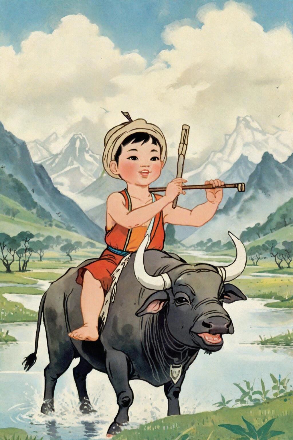 课本插画-牧童