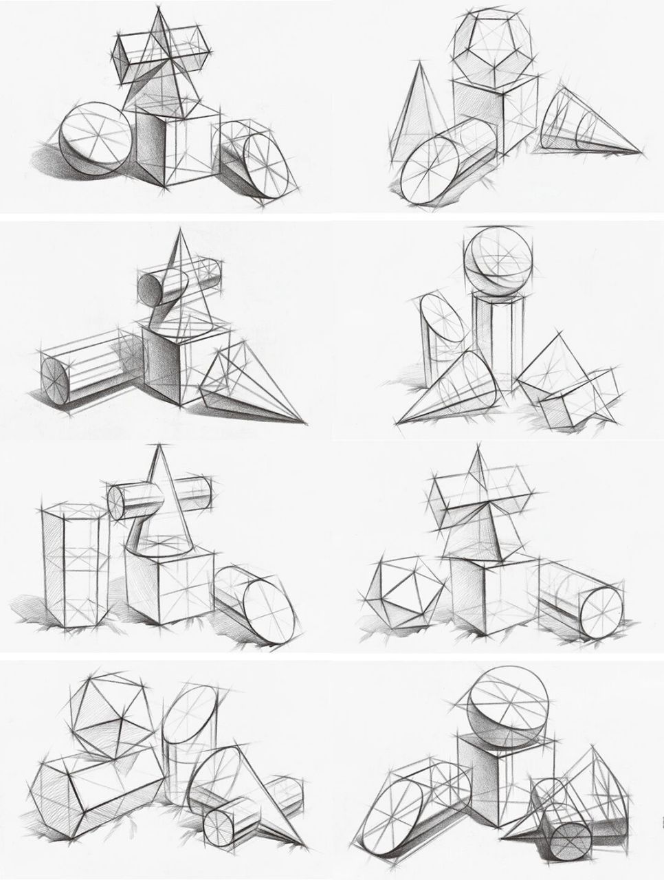 8种素描几何体组合结构临本丨值得收藏 🌈关注我,每天都有绘画干货