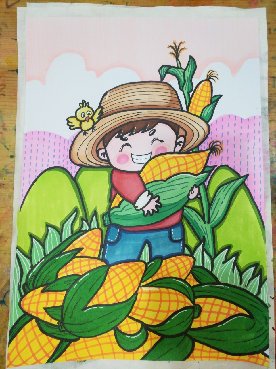 秋天的玉米儿童画图片