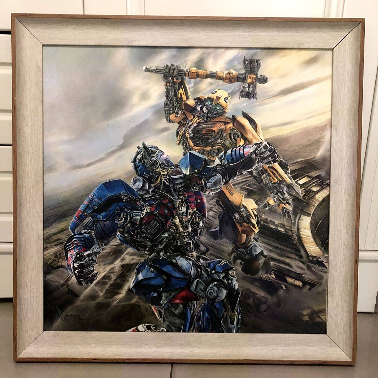 纯手绘彩铅画《擎天柱对战大黄蜂》步骤 变形金刚粉看过来 尺寸:45x45