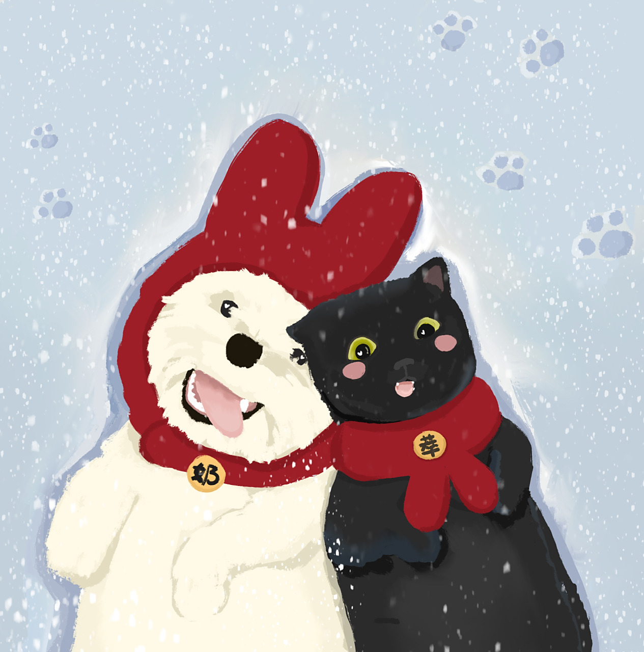 小狗向你发出玩雪邀请(情侣头像,可做壁纸 最喜欢下雪天,风吹不平的