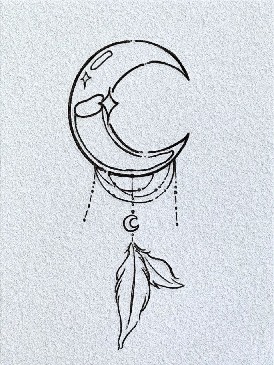 简笔画-月亮风铃    纵然万家灯火亮起,我也只见你眸中星辰.