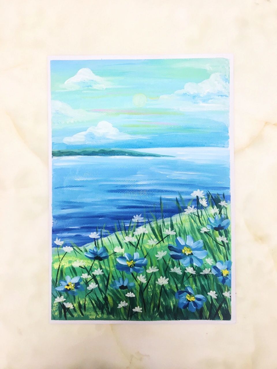 翻到以前临摹的一副风景画99水粉丙烯风景画 整理照片发现了好久