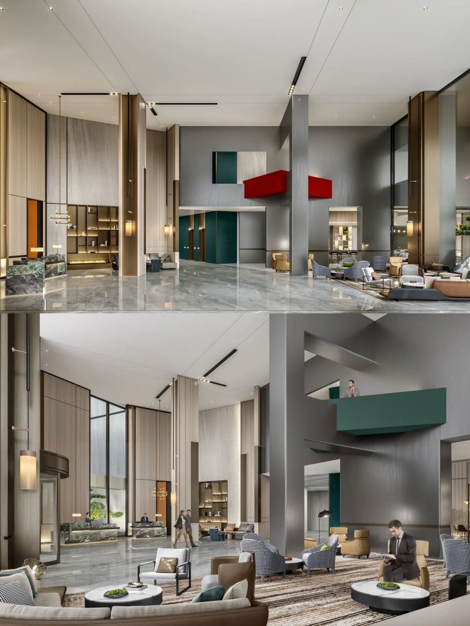 酒店大堂设计效果图 京一视觉|酒店设计效果图表现作品