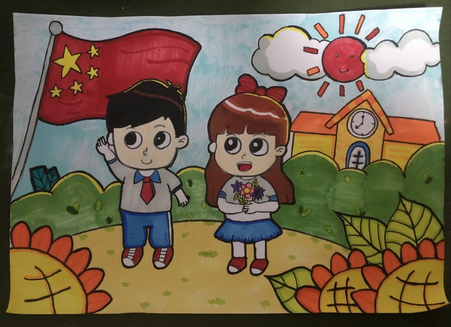 幼师主题简笔画 童心向党  假期在家临摹的主题画 童心向党