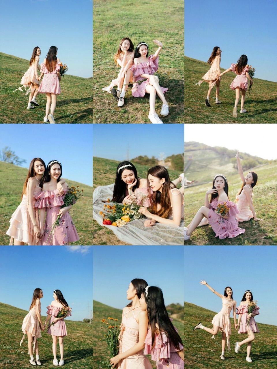 闺蜜草地拍照姿势95甜度超标的夏日pose 夏天来了 还有比穿上好看的