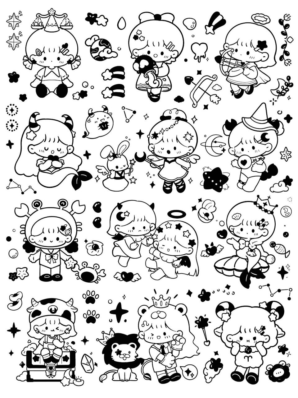 账|可爱的十二星座电子手账贴纸素材 今天给大家带来的是十二星座贴纸