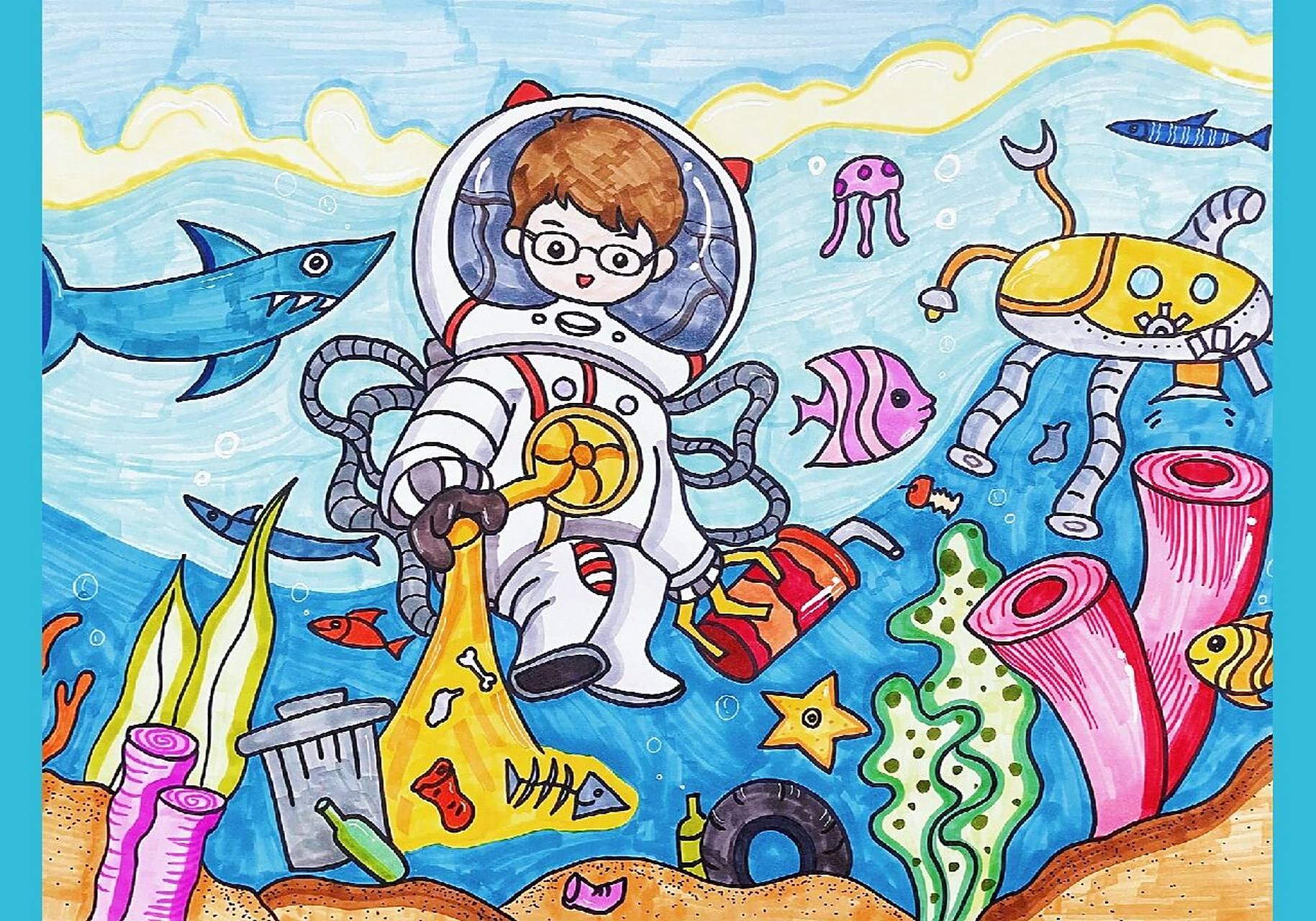 创意美术《未来科技绘画》 画手抄报之余分享一下旧稿,科幻画,穿着