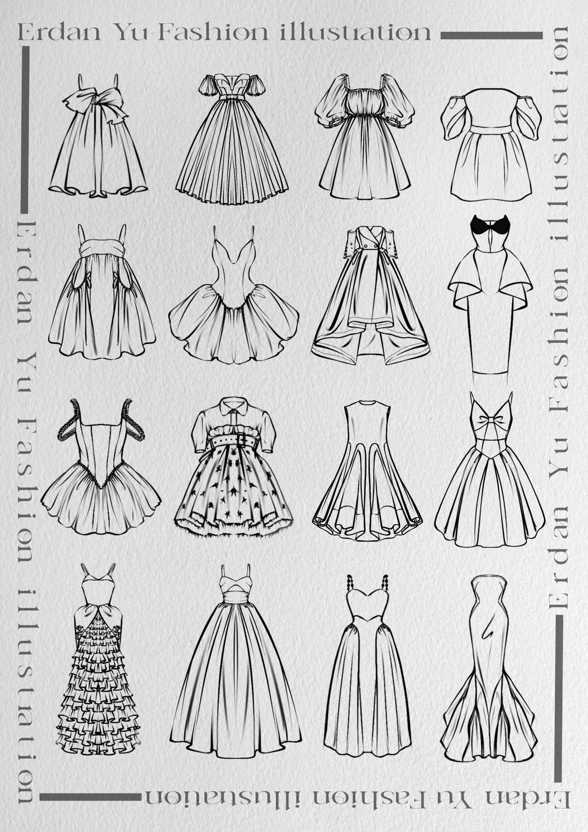 服装手绘/一波连衣裙线稿合集9393拿捏了