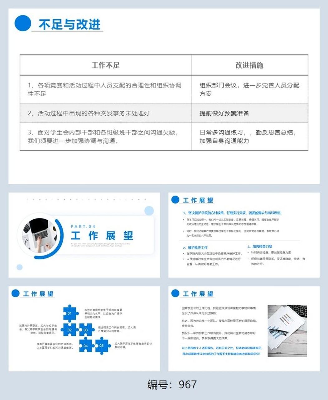 蓝色简约风学生会工作总结述职报告ppt 介绍:一共16页,图片为全部