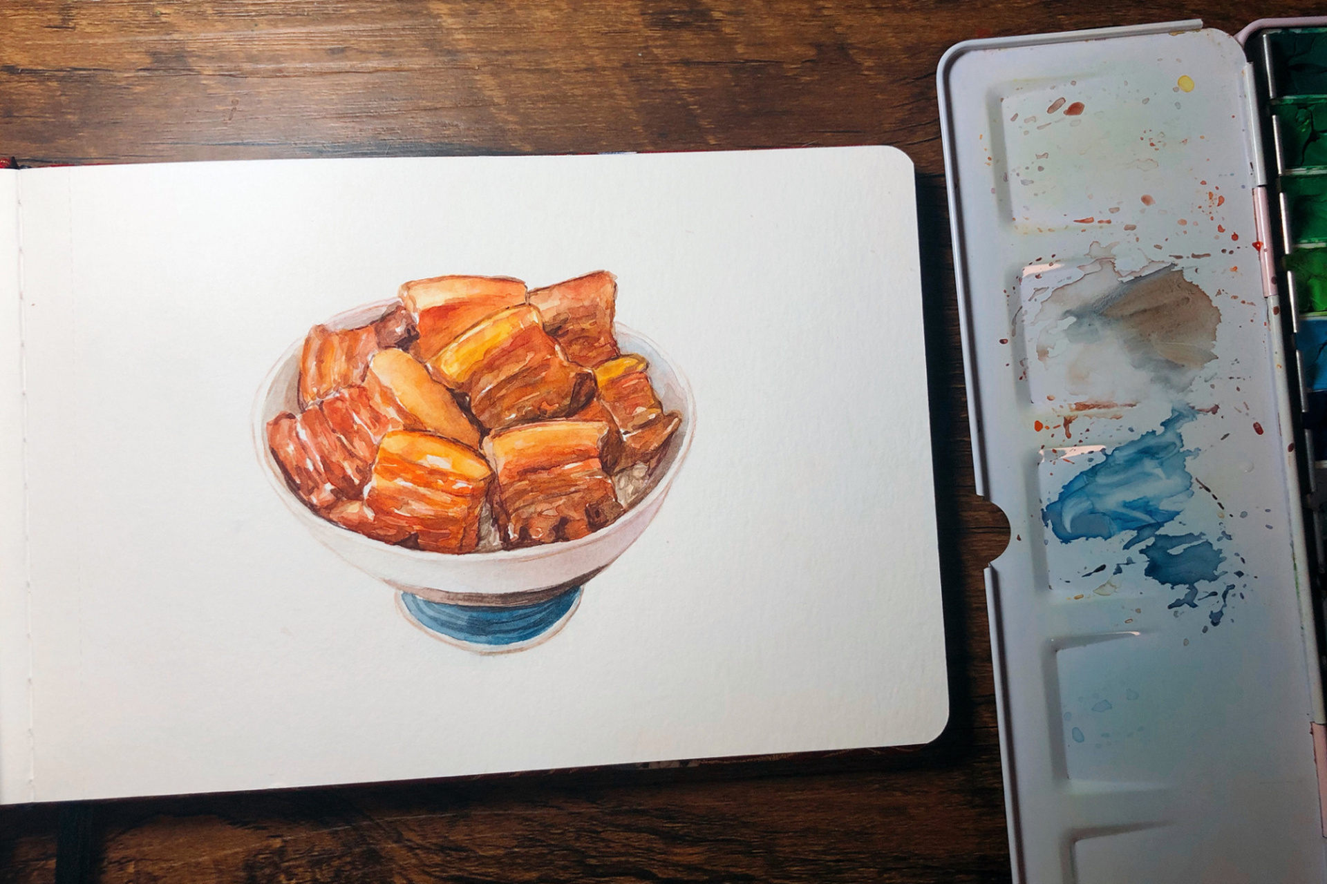 水彩红烧肉 饿啦000000 素材ins toshiya.sh #水彩画教程