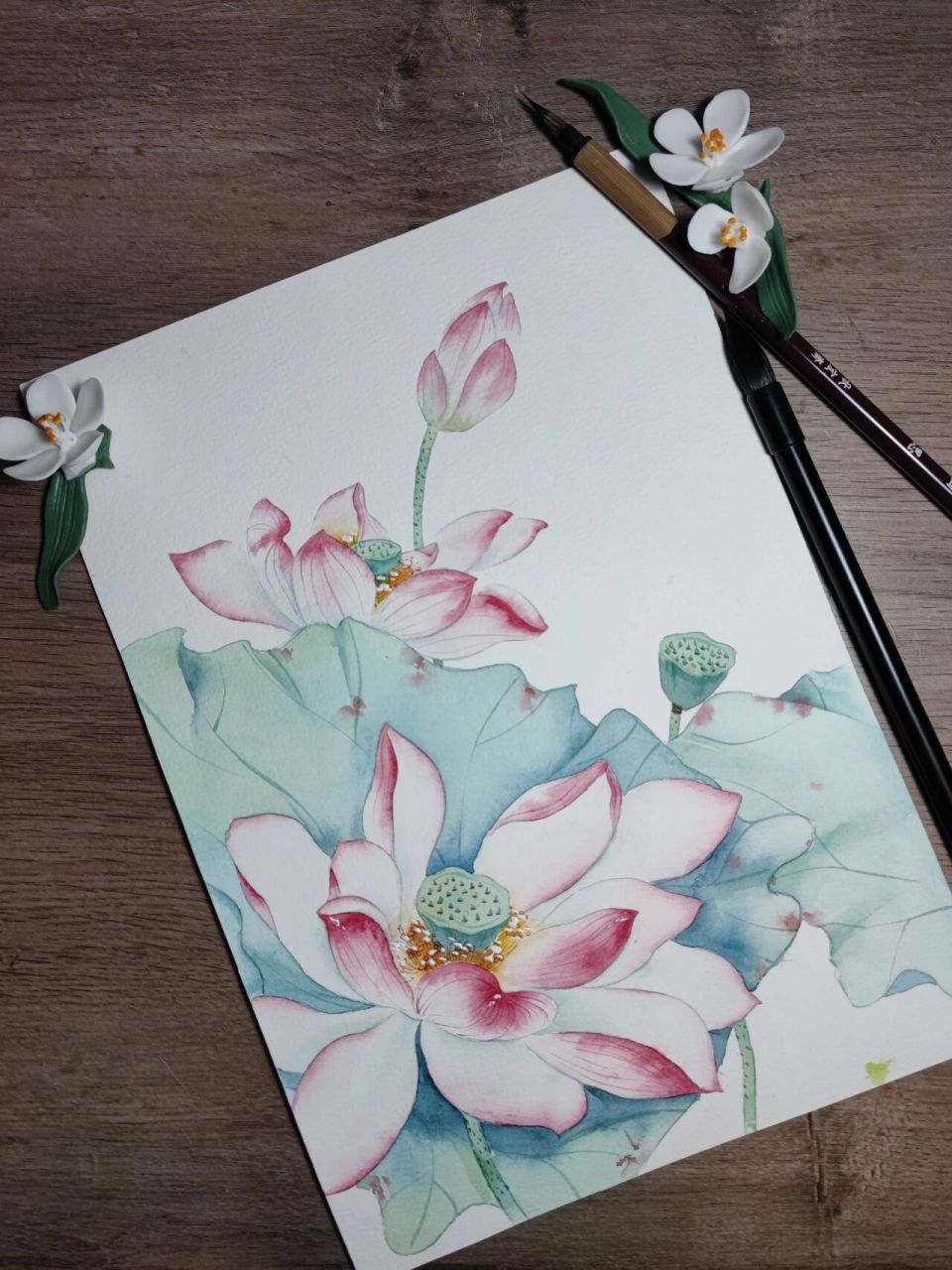 古风水彩荷花‖内附详细步骤和线稿 喜欢很清新脱俗的颜色画荷,这样的