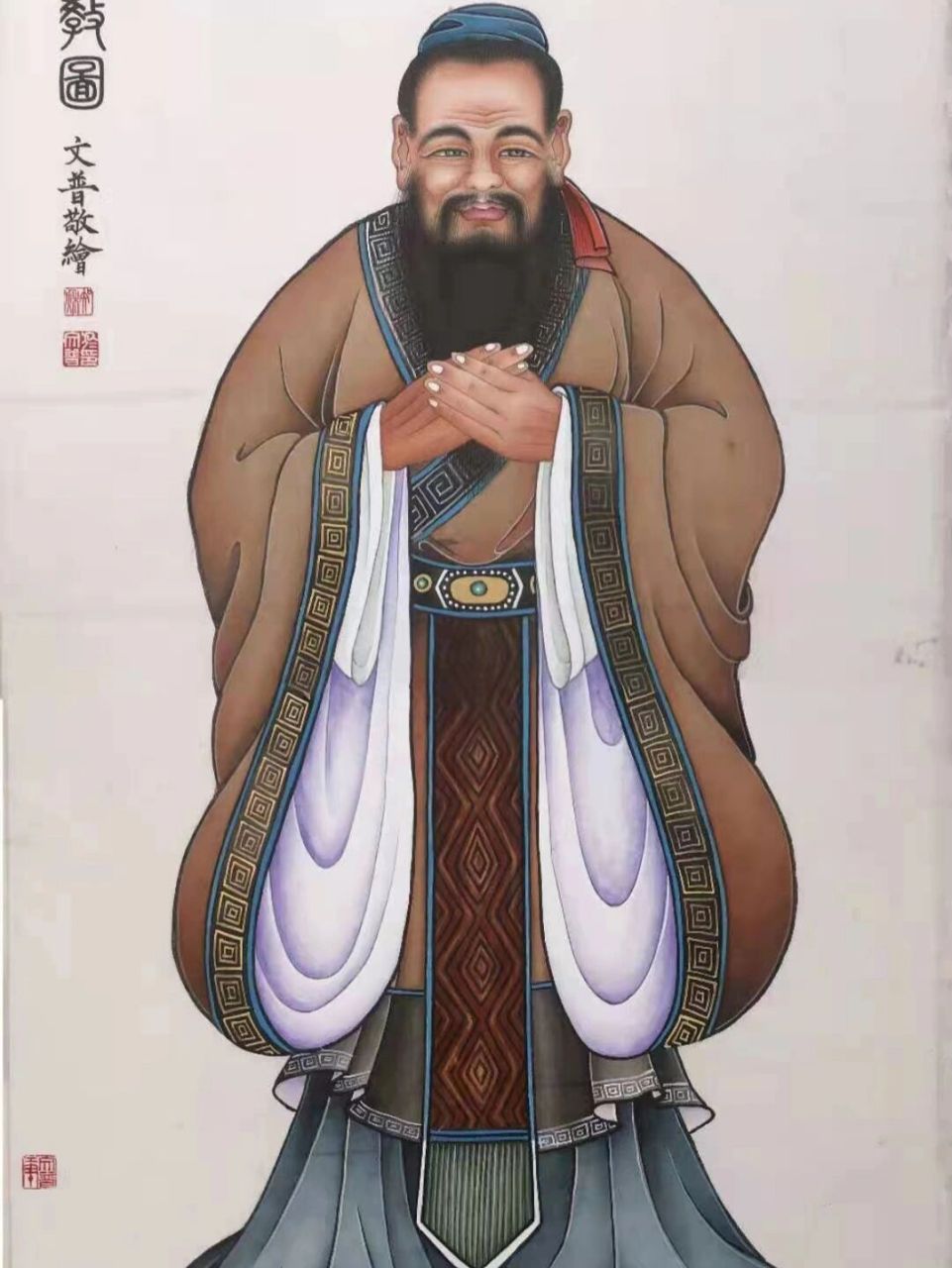 孔子像 精品工笔画 你喜欢哪一幅 於文晋精品工笔人物画,孔子图.