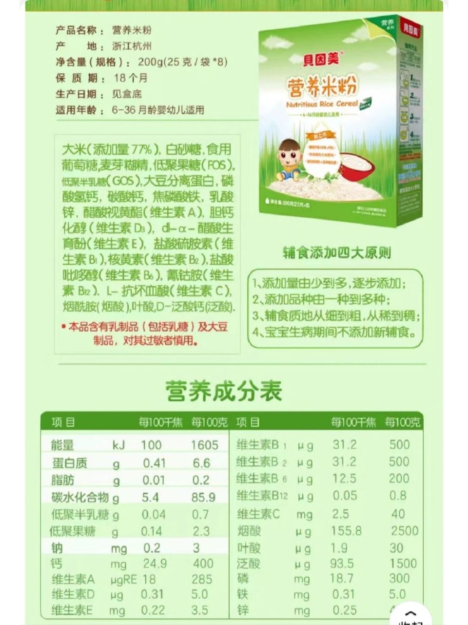 常见高铁米粉营养成分表 每100g含铁量mg  小皮:5.8 爱他美:5.