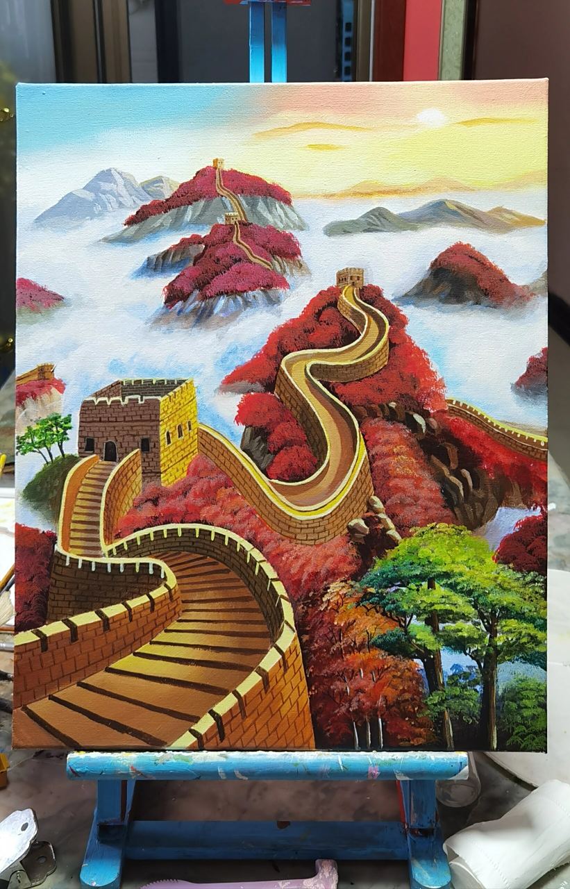 丙烯画长城临摹练习