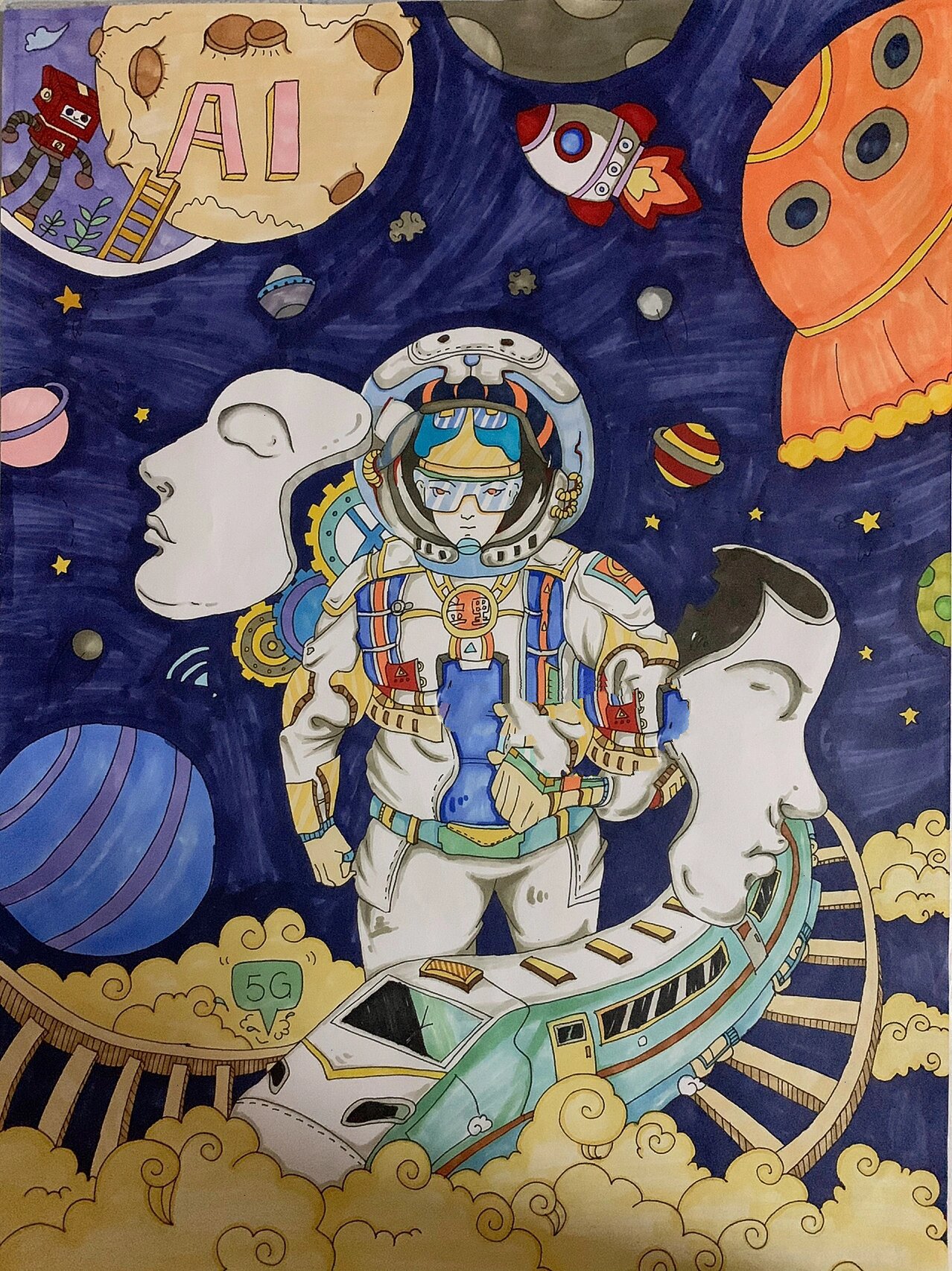 科技主题绘画 科技创新成长儿童绘画96 学生作品集合1(4k纸)(98