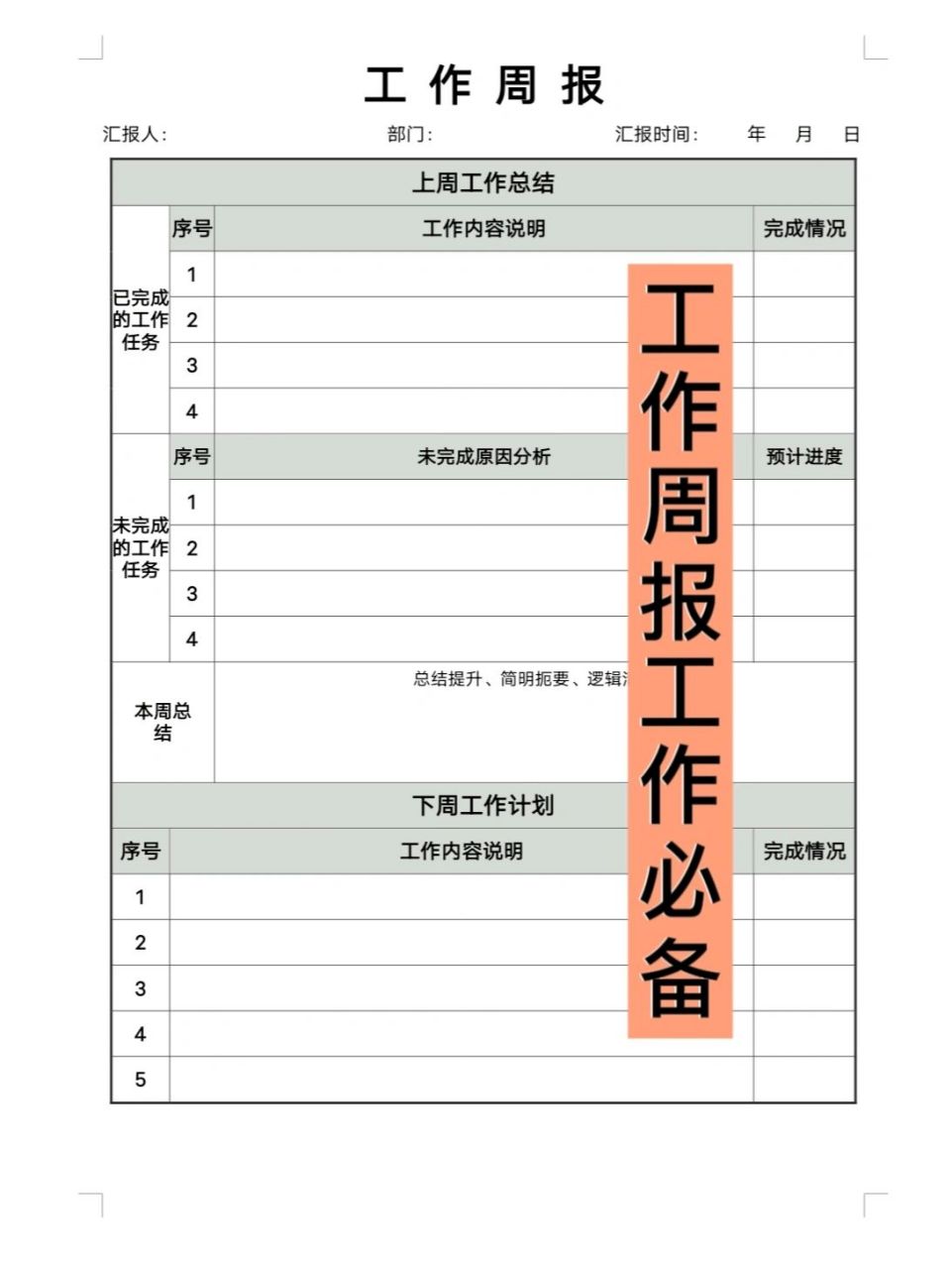 工作周报工作总结模板拿来即用 7815工作总结工作周报工作汇报