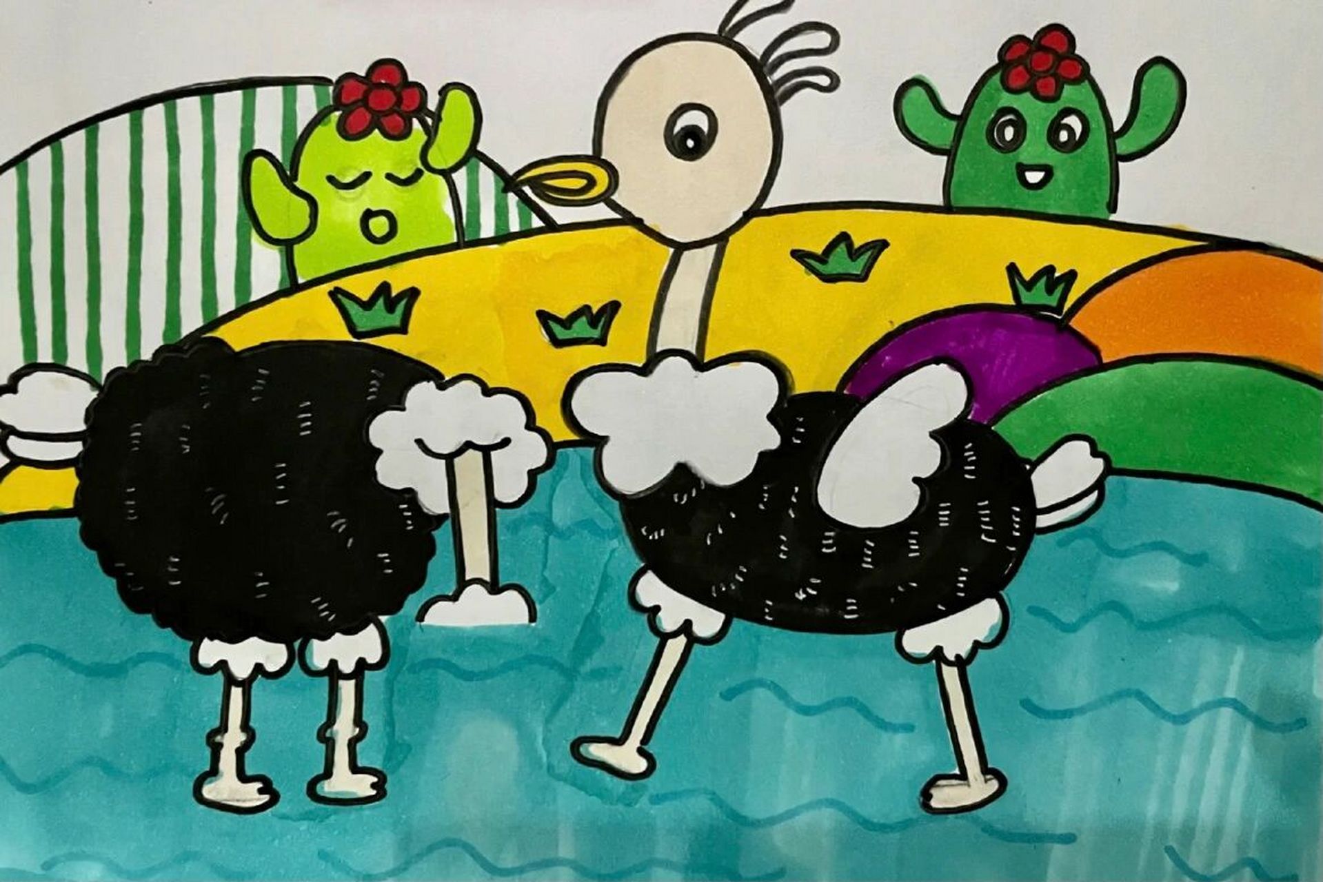 可爱简单又好看的儿童画～～鸵鸟