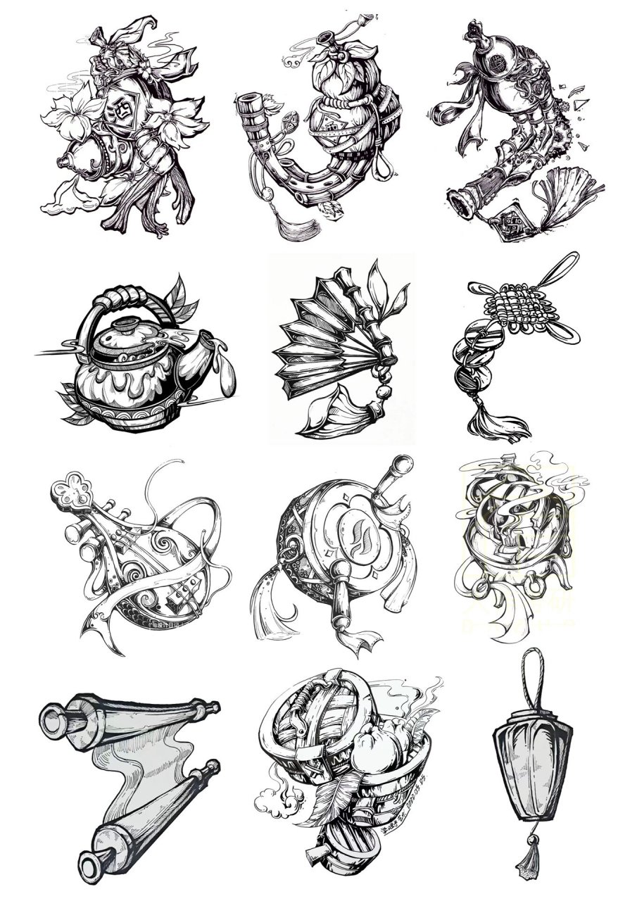 黑白装饰画·古风元素单体积累 今天继续给大家提供单体素材,偏古风