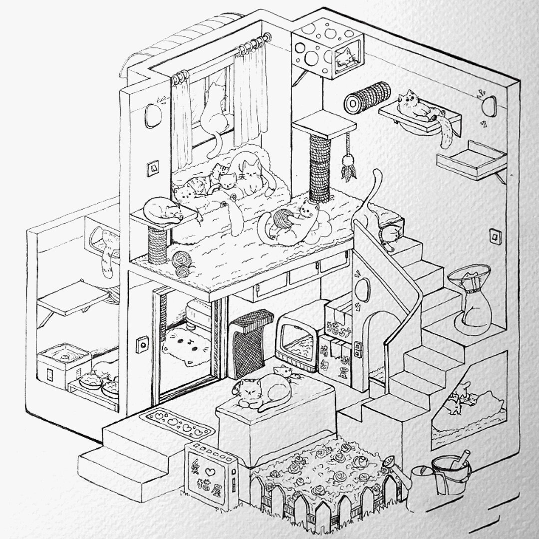 猫咪小屋合集|线稿一时爽 上色火葬场