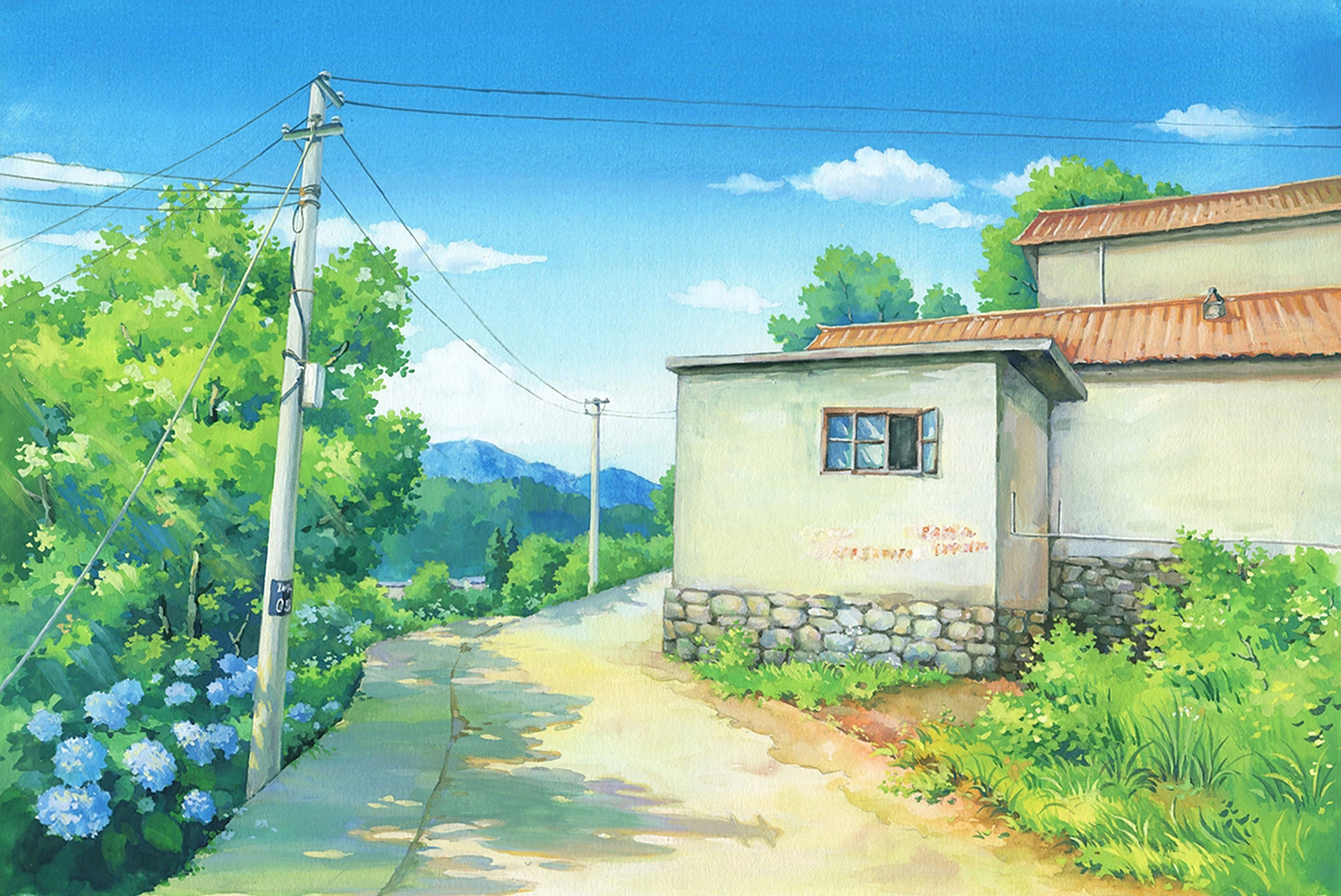 手绘|故乡的风景 不透明水彩